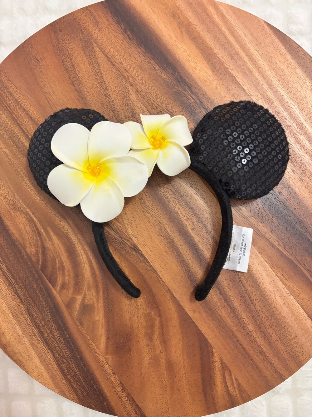 Disney Aulani Black Sequin Plumeria Minnie Ears